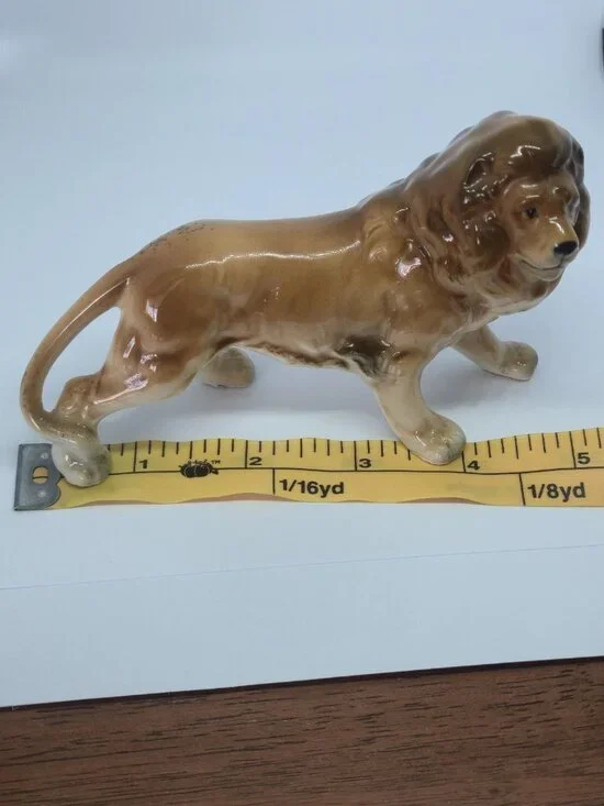Hand Decorated Vintage Ceramic Lion Figurine Brown Glaze MCM Japan Statue Decor - Picture 11 of 12